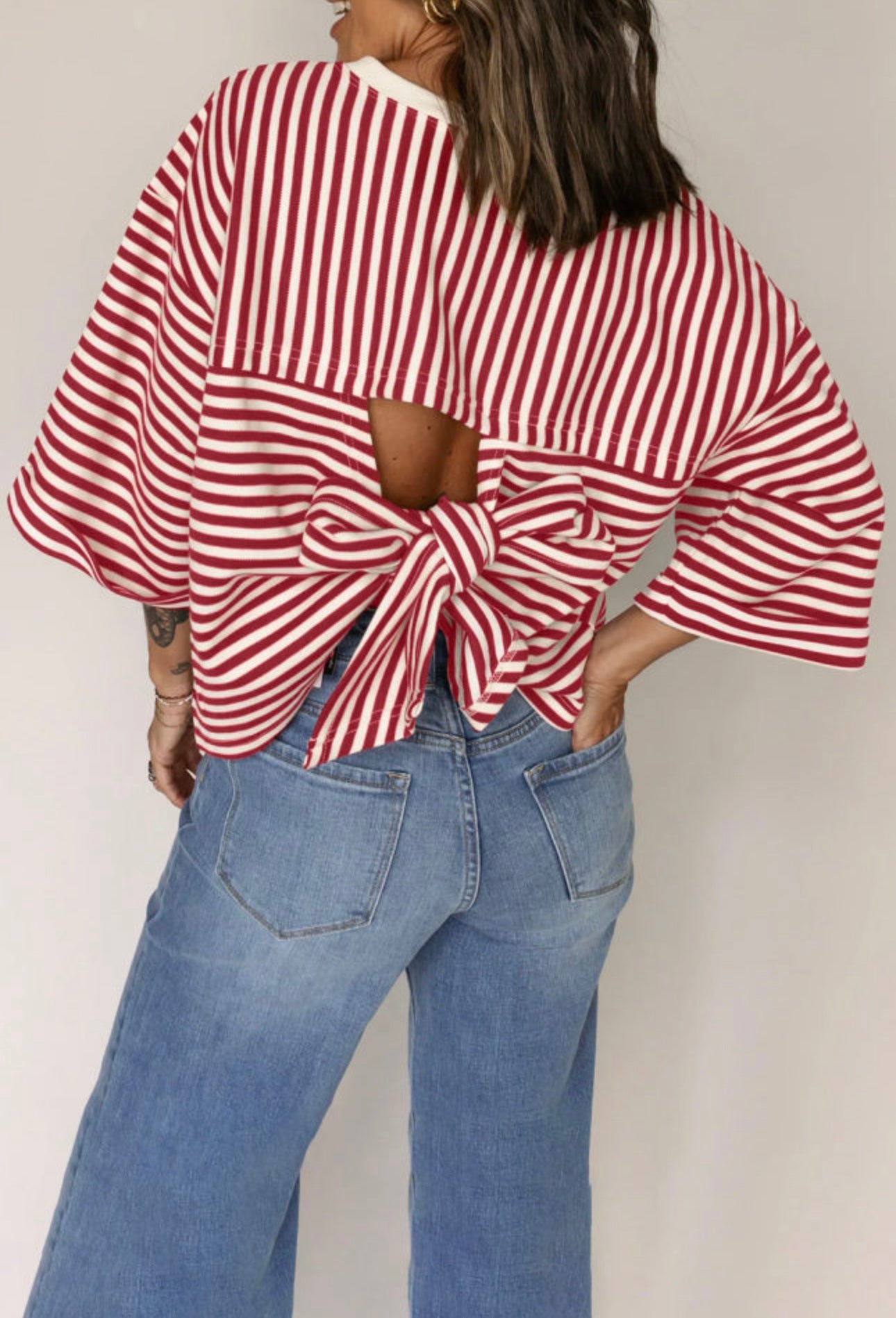 Red Striped Tieback Top