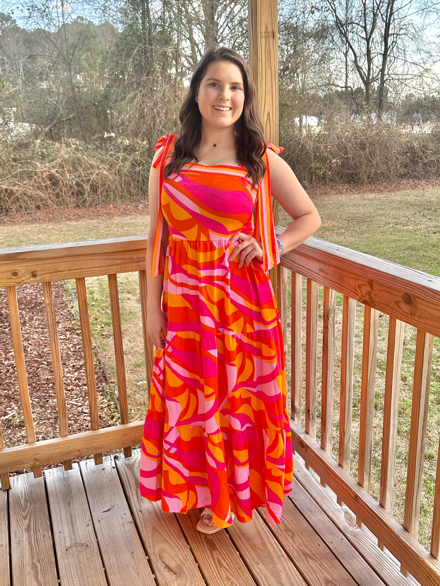 Pink and Orange Abstract Maxi