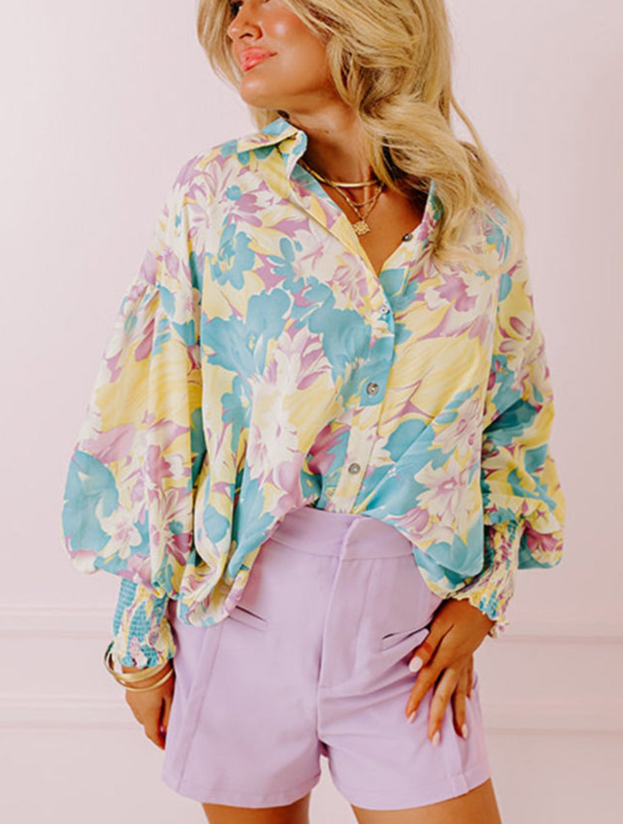 Multicolor Pastel Floral Button Up