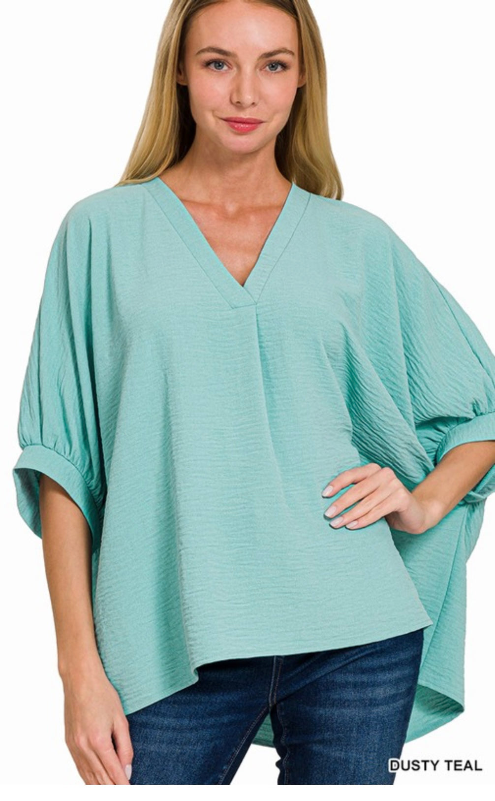 Dusty Teal Half Puff Sleeve Top