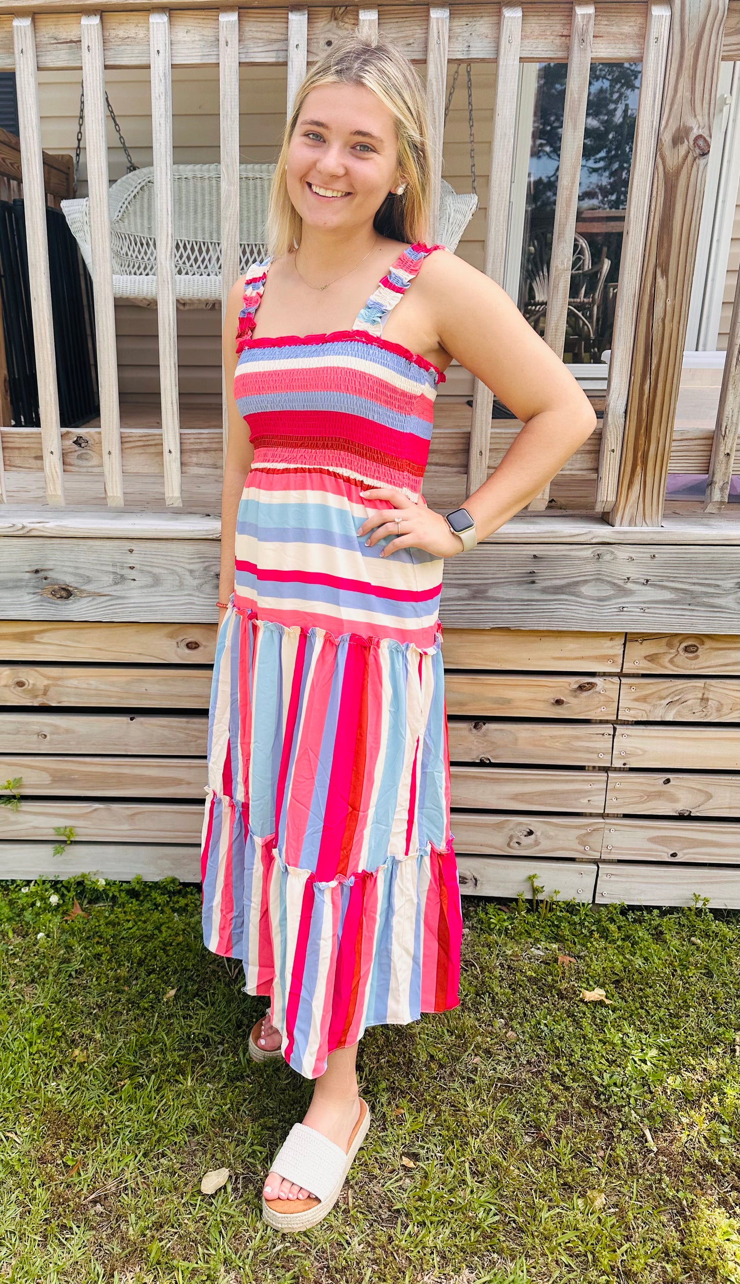 Multicolor Striped Smocked Dress