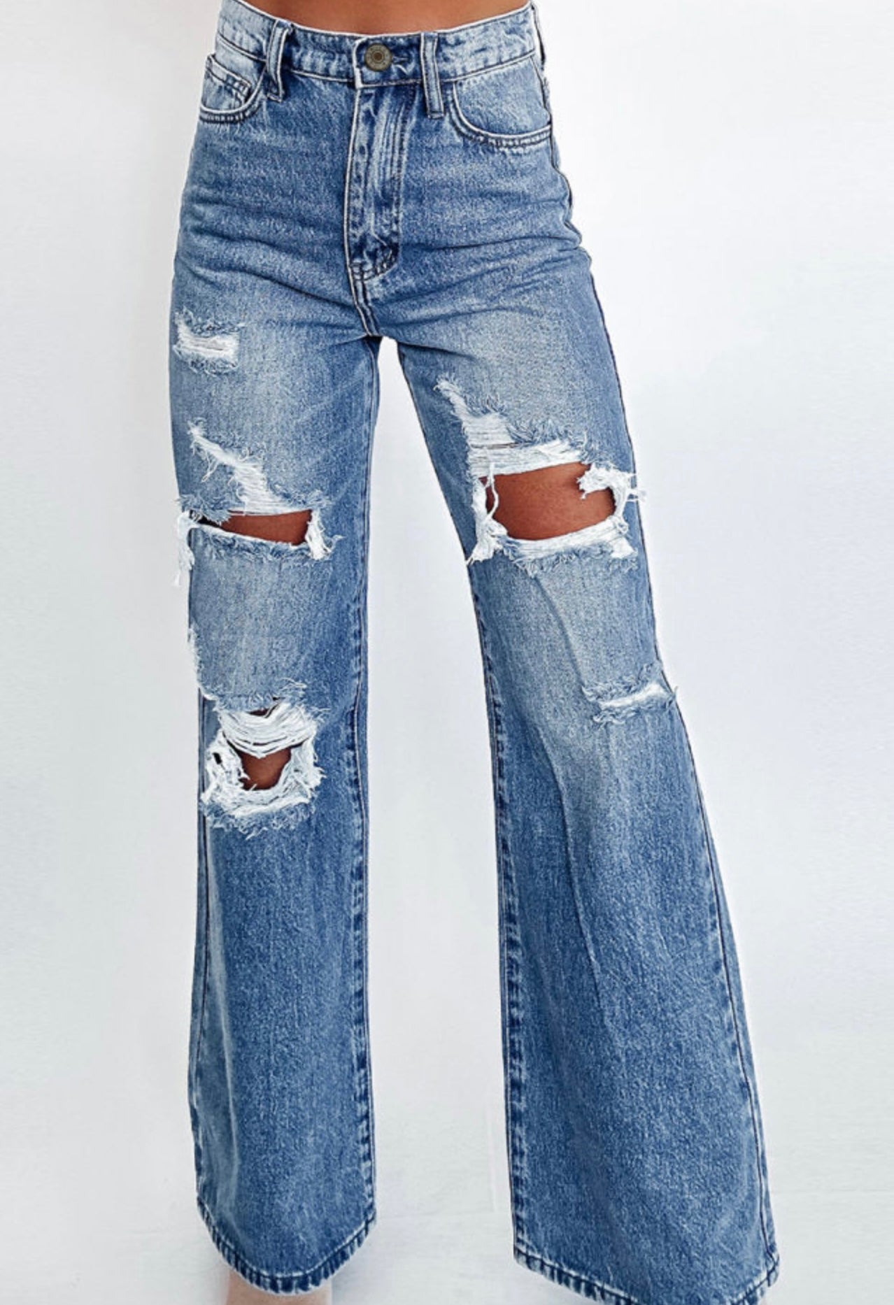 Blue Acid Wash High Waisted Jeans