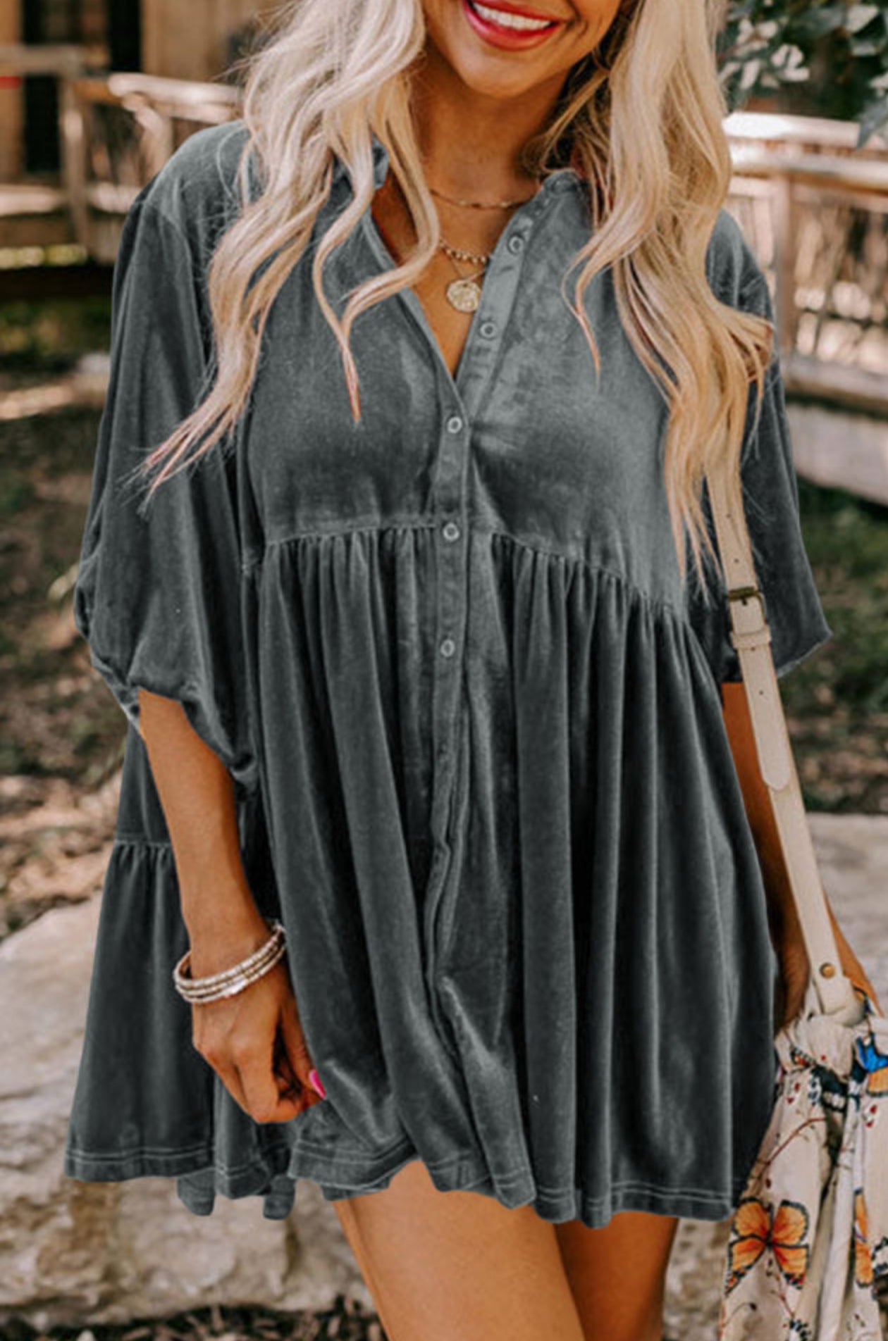Grey Velvet Button up