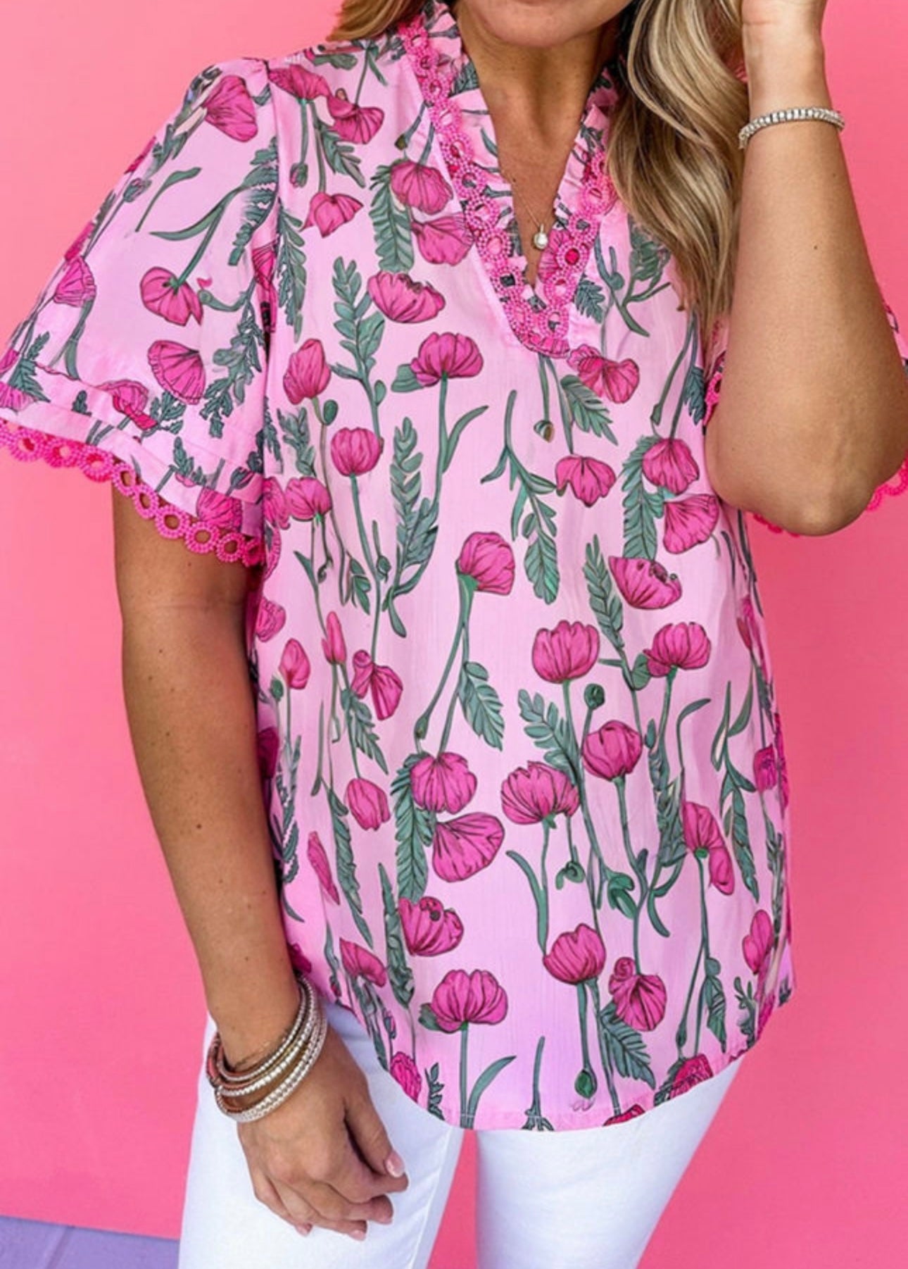 Pink Two Toned Floral Top