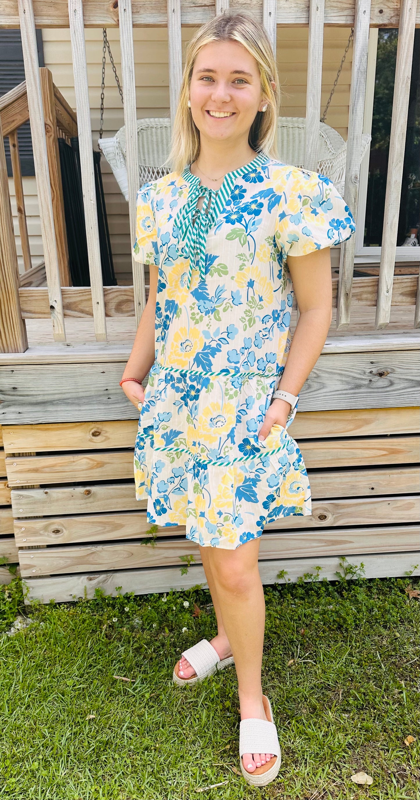 Blue and Yellow Floral Dress