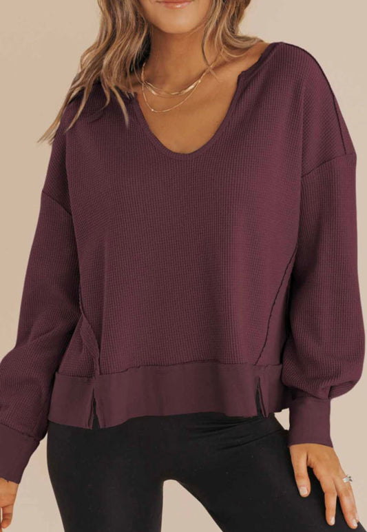 Burgundy Waffle Knit Top