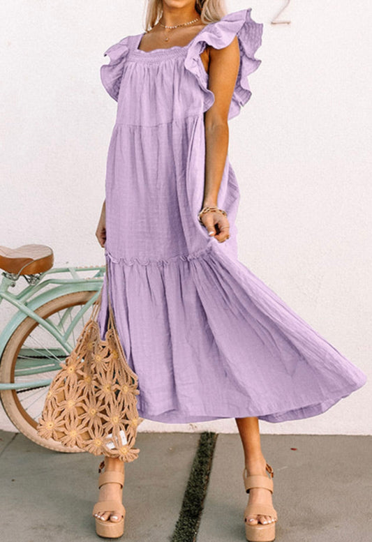 Purple Flutter Sleeve Maxi