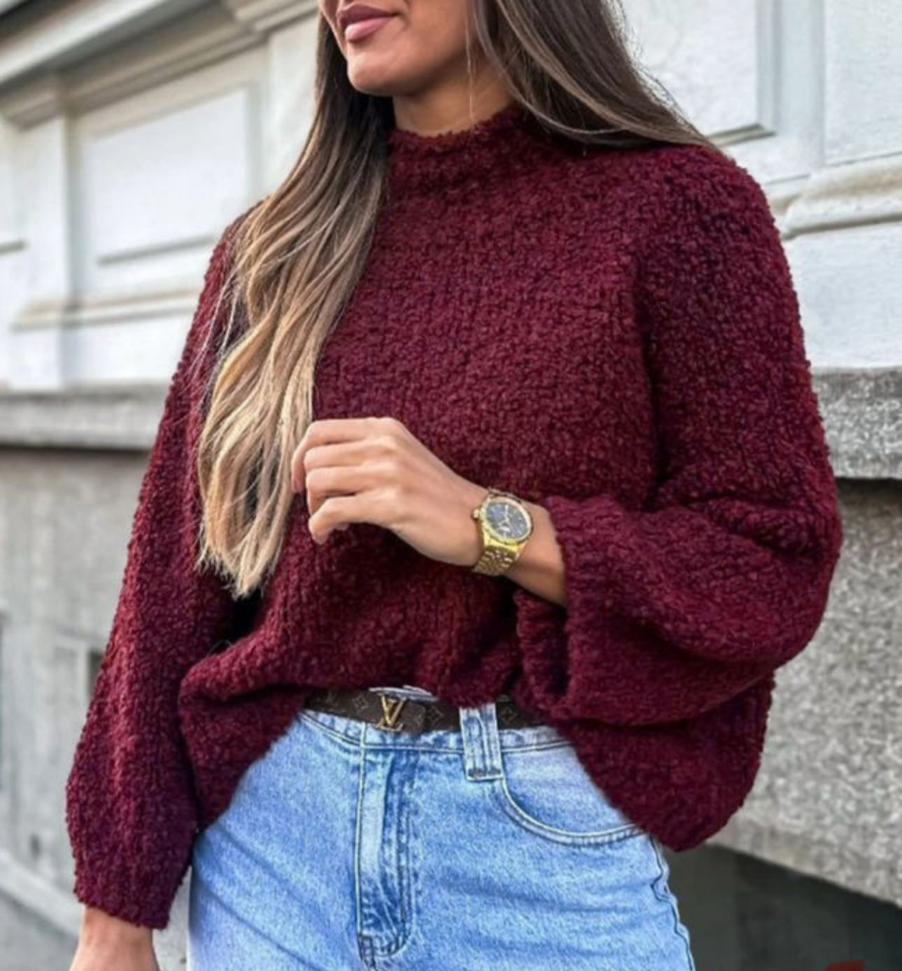 Wine Mock Neck Sweater