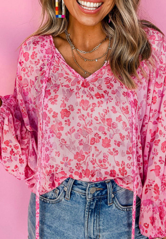 Pink Floral Long Sleeve Top