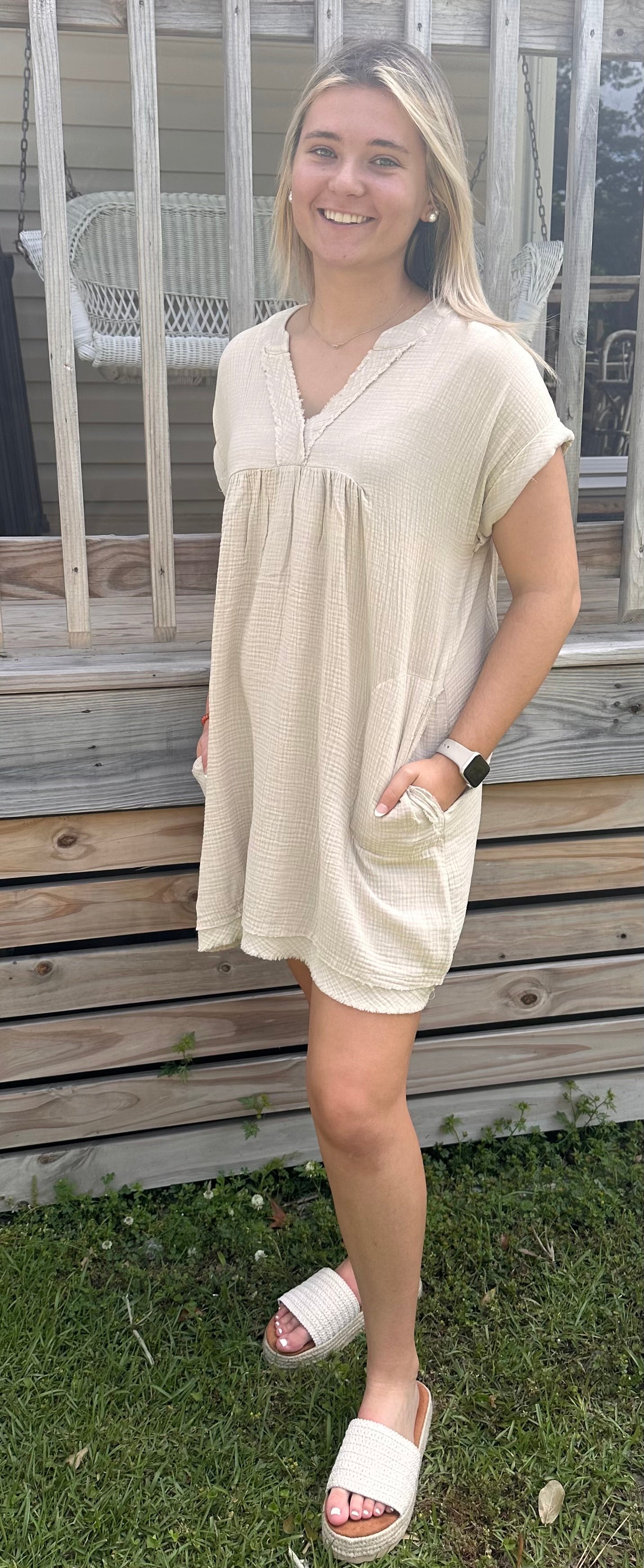 Sand Beige Acid Wash Dress