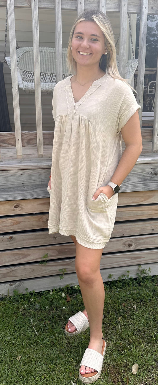 Sand Beige Acid Wash Dress