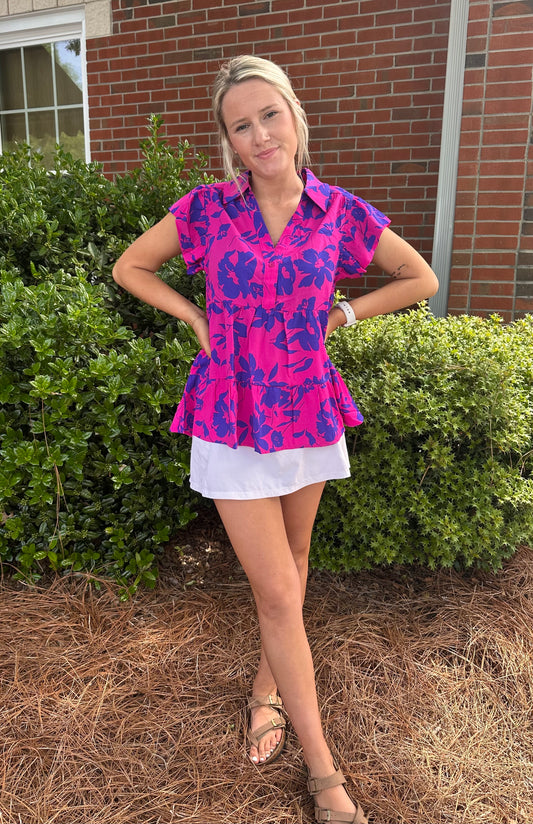 Neon Pink and Purple Floral Top
