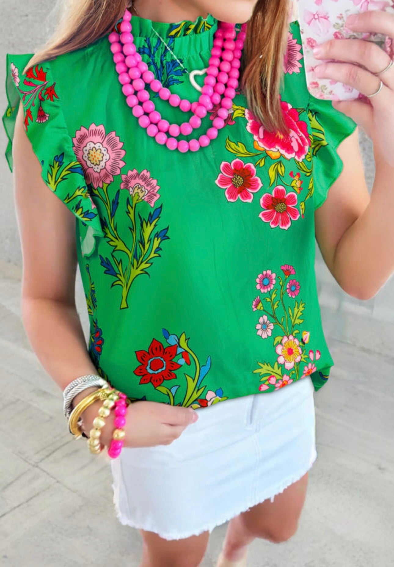 Green Floral Flutter Sleeve