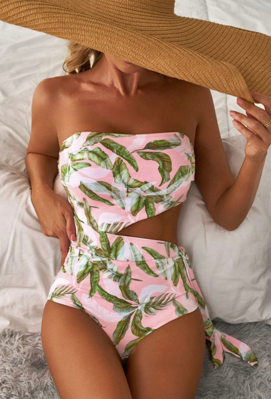 Pink Palm Leaf One Piece