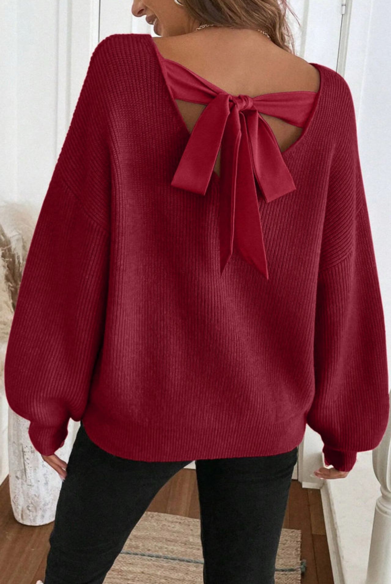 Wine Sweater with Backtie Bow