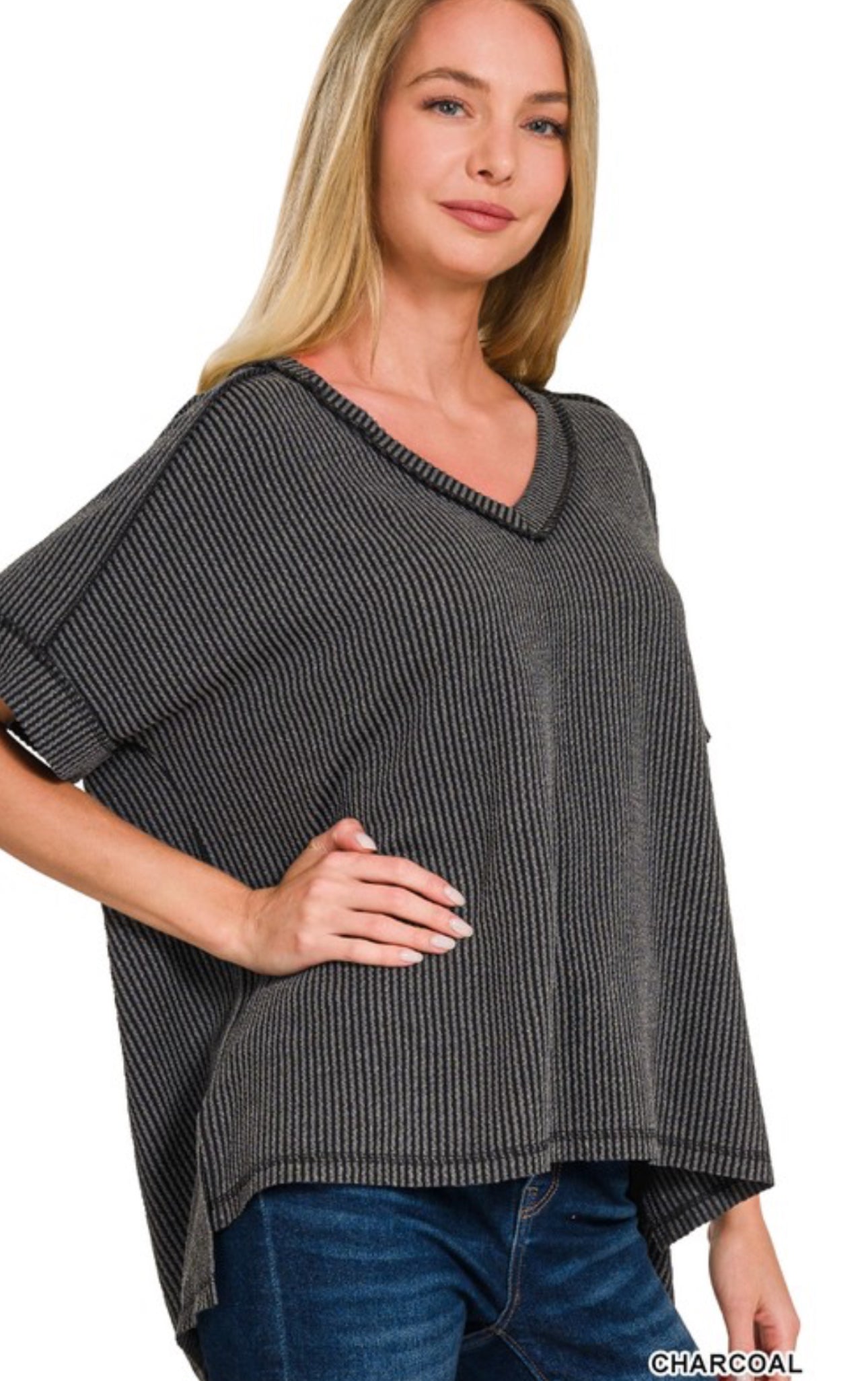 Zenana V Neck Ribbed Tops