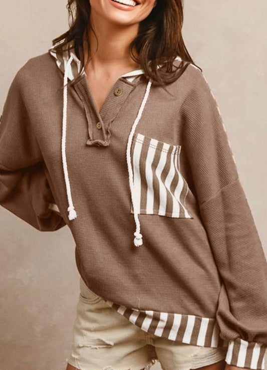 Brown Striped Waffle Hoodie