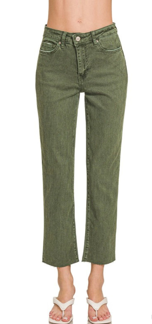 Green Straight Leg Zenana Jeans