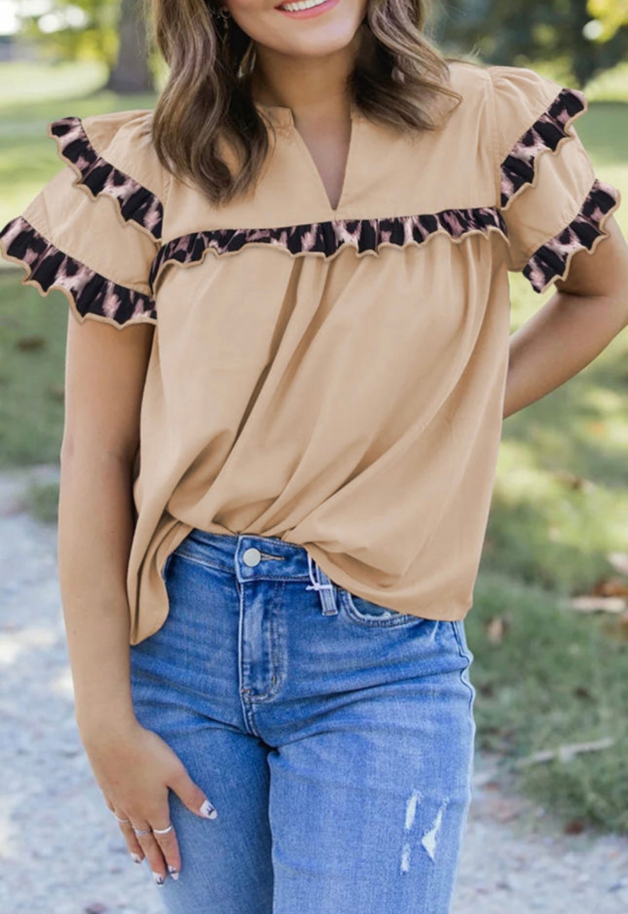 Brown w Cheetah Trim Top