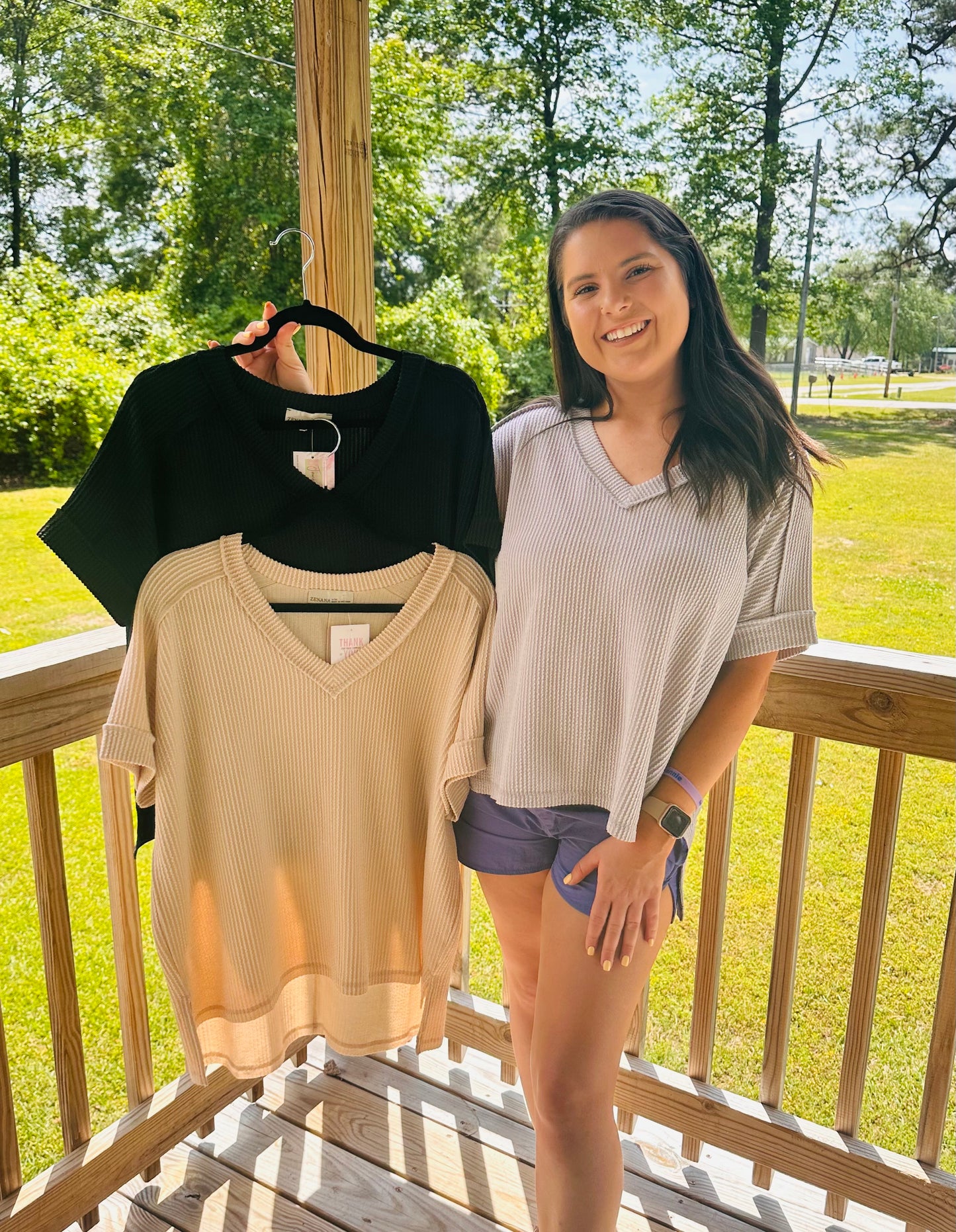 Zenana V Neck Ribbed Tops