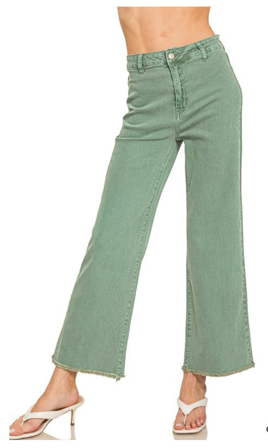 Olive Green Wide Leg Zenana Jeans