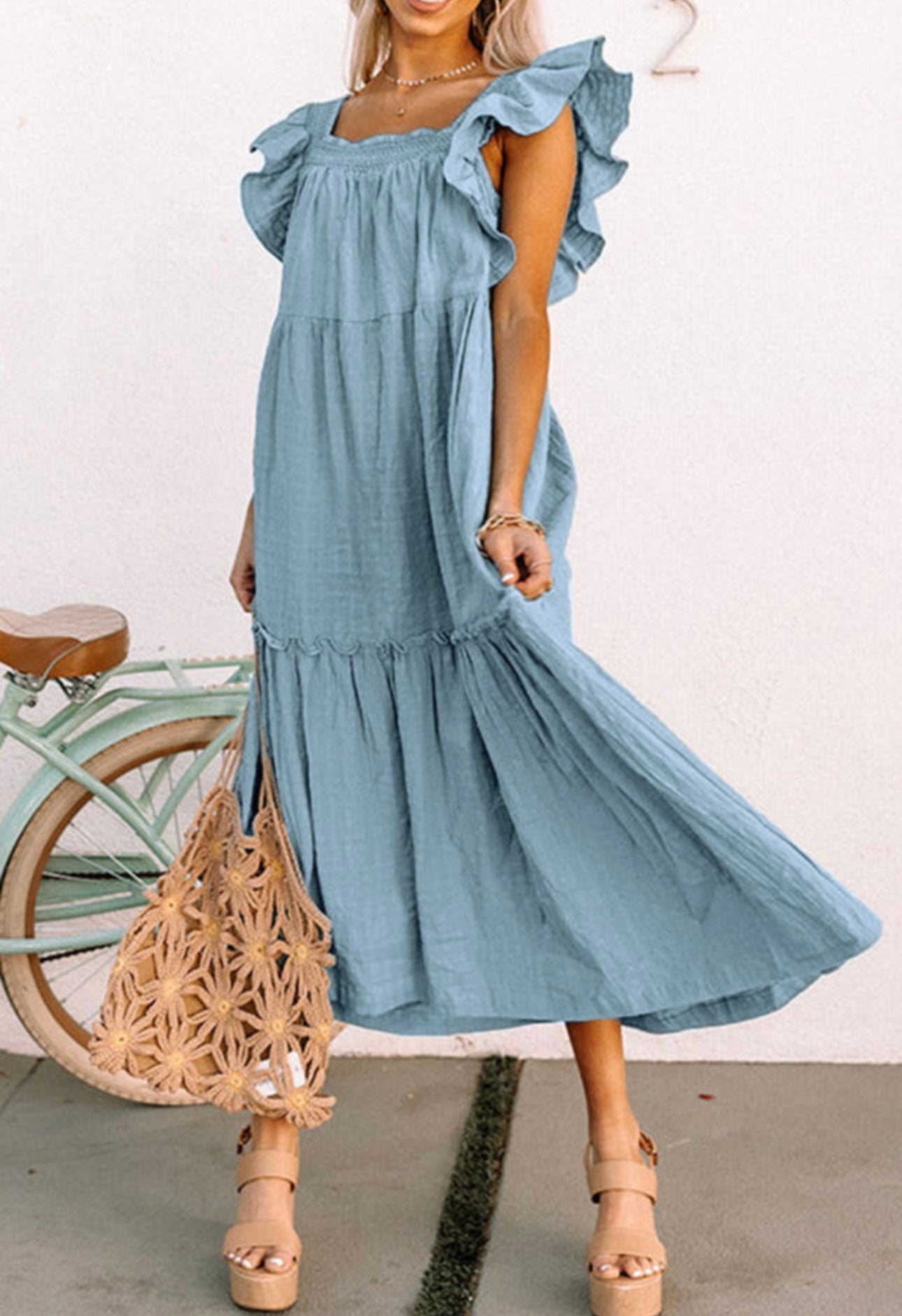 Blue Flutter Sleeve Maxi