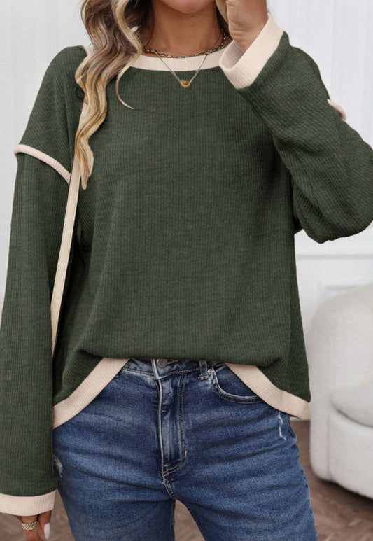 Green with Cream Trim Sweater