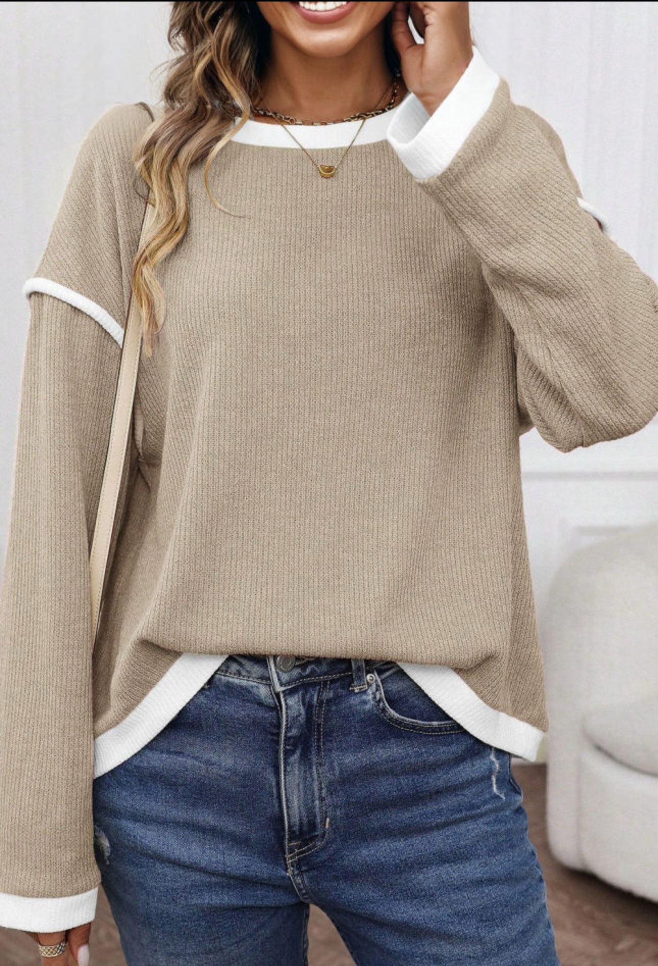 Cream with White Trim Sweater