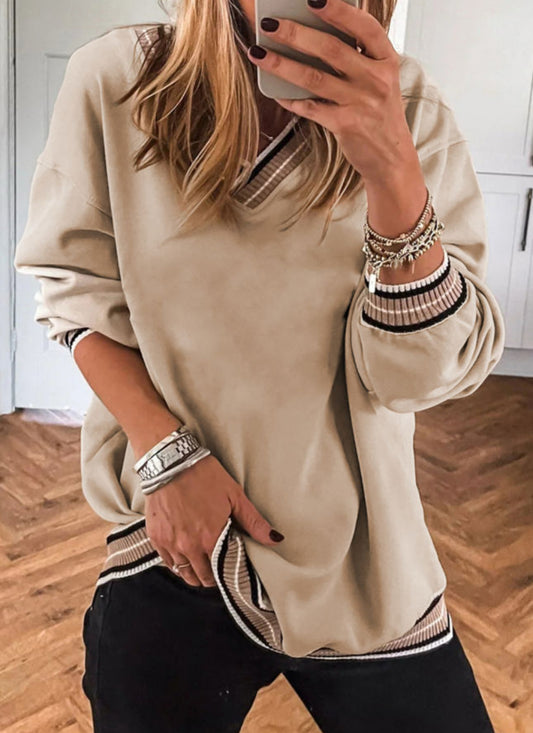 Tan Varsity Striped Pullover