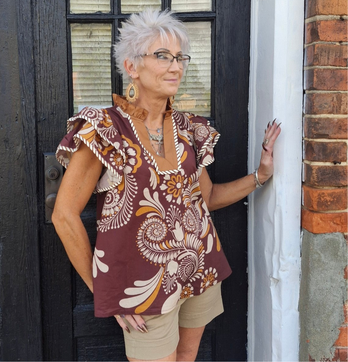 Brown Paisley Pattern Entro Top