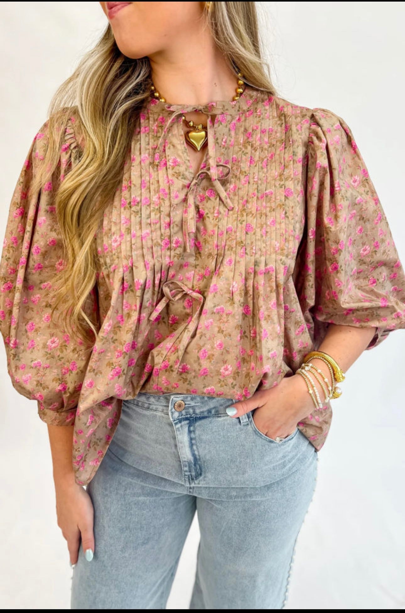 Pleated Puff Sleeve Blouse