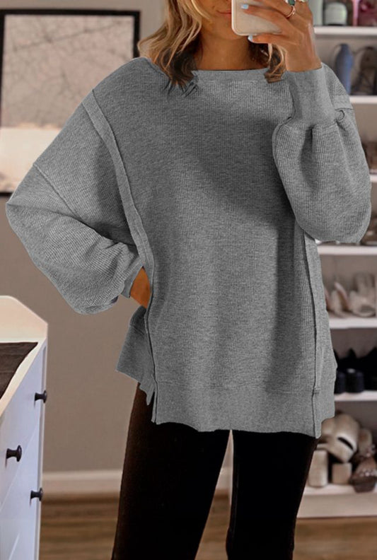Gray Waffle Knit Top