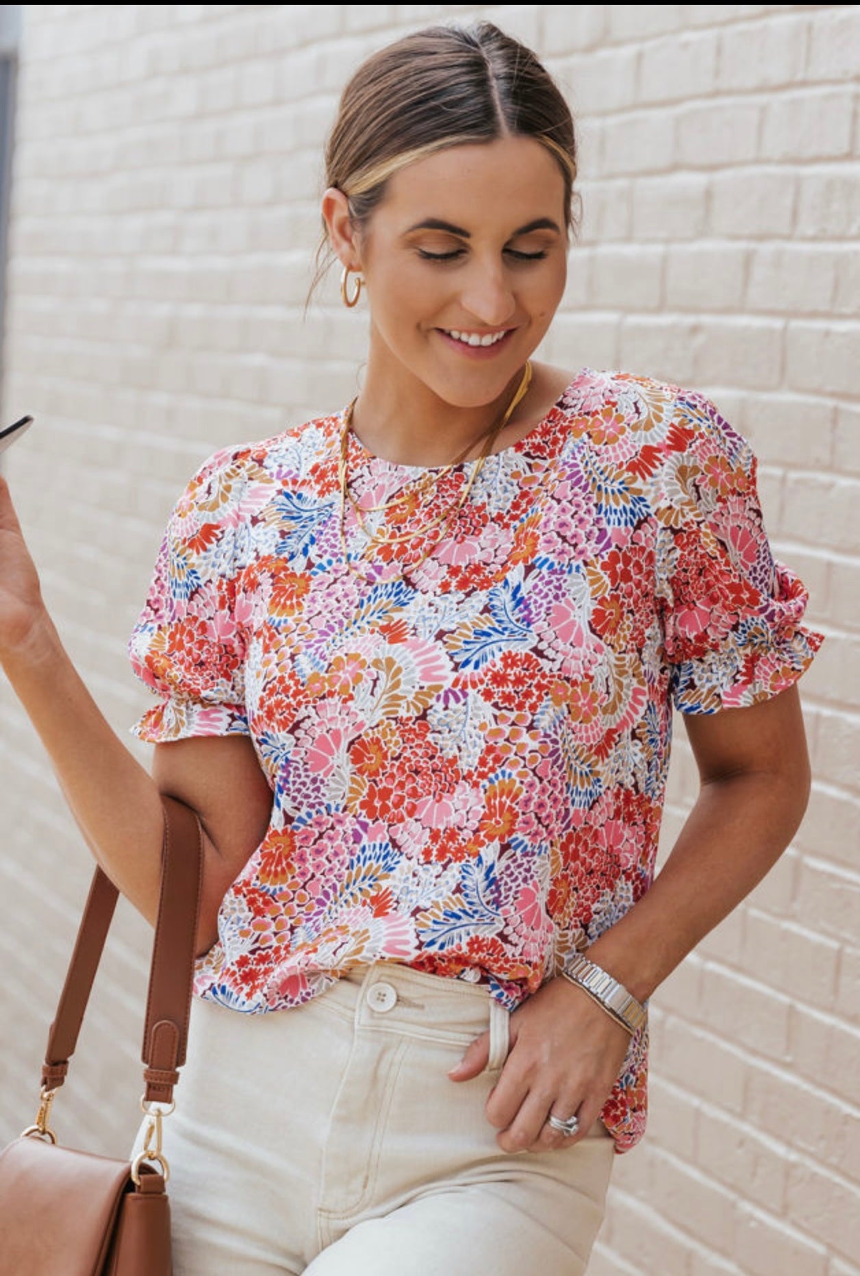 Multicolor Bubble Sleeve Top