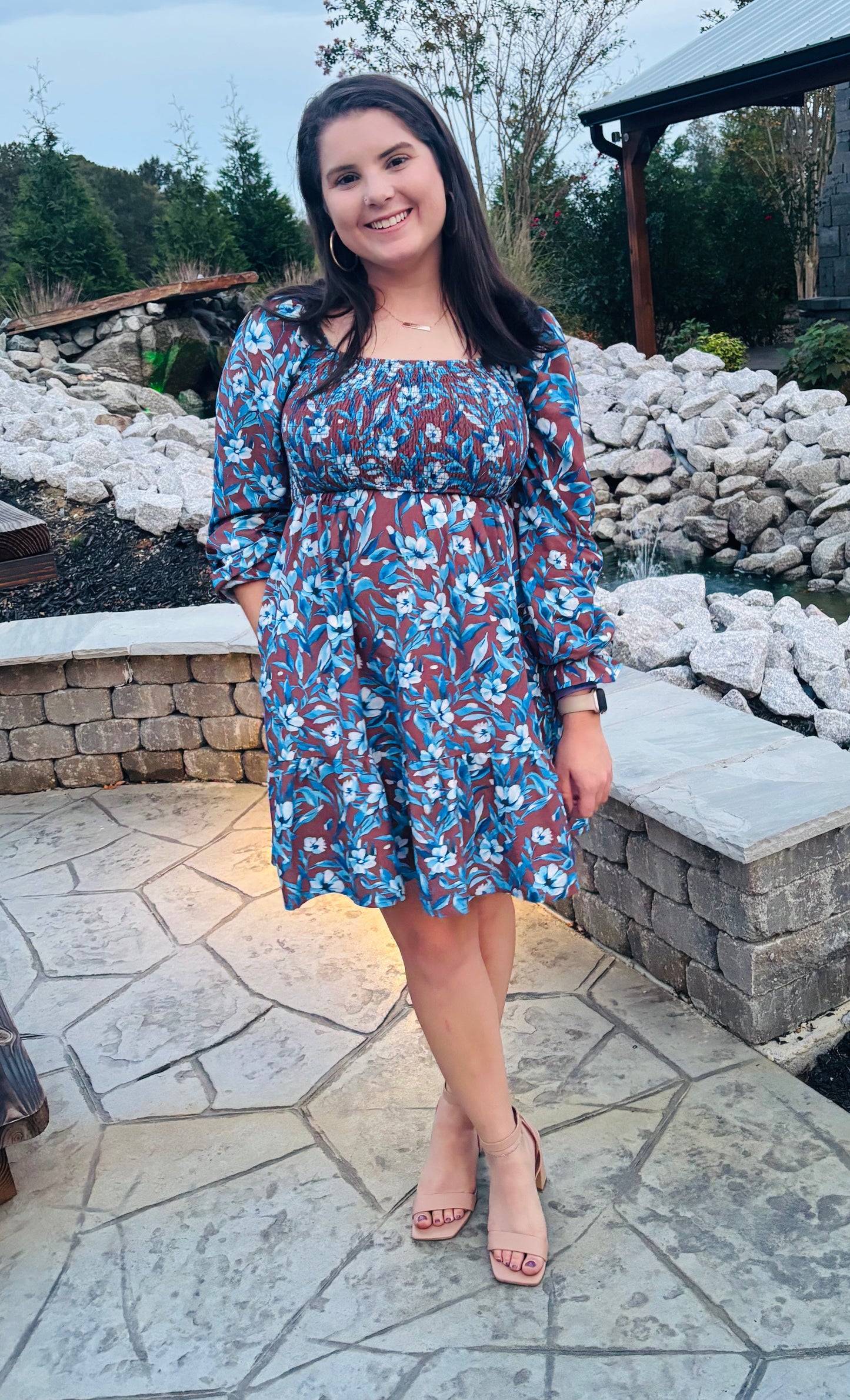 Blue and Brown LS Mini Dress