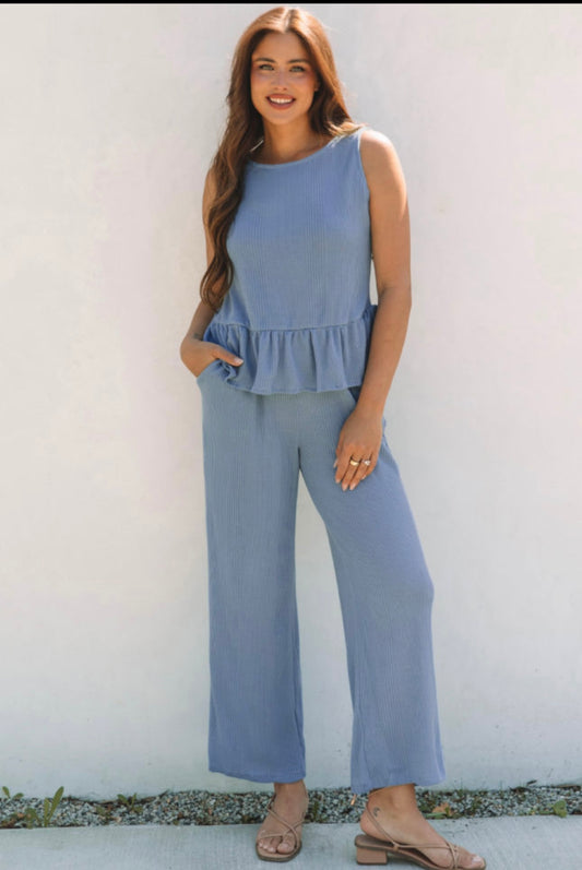 Blue Tank Top Pant Set