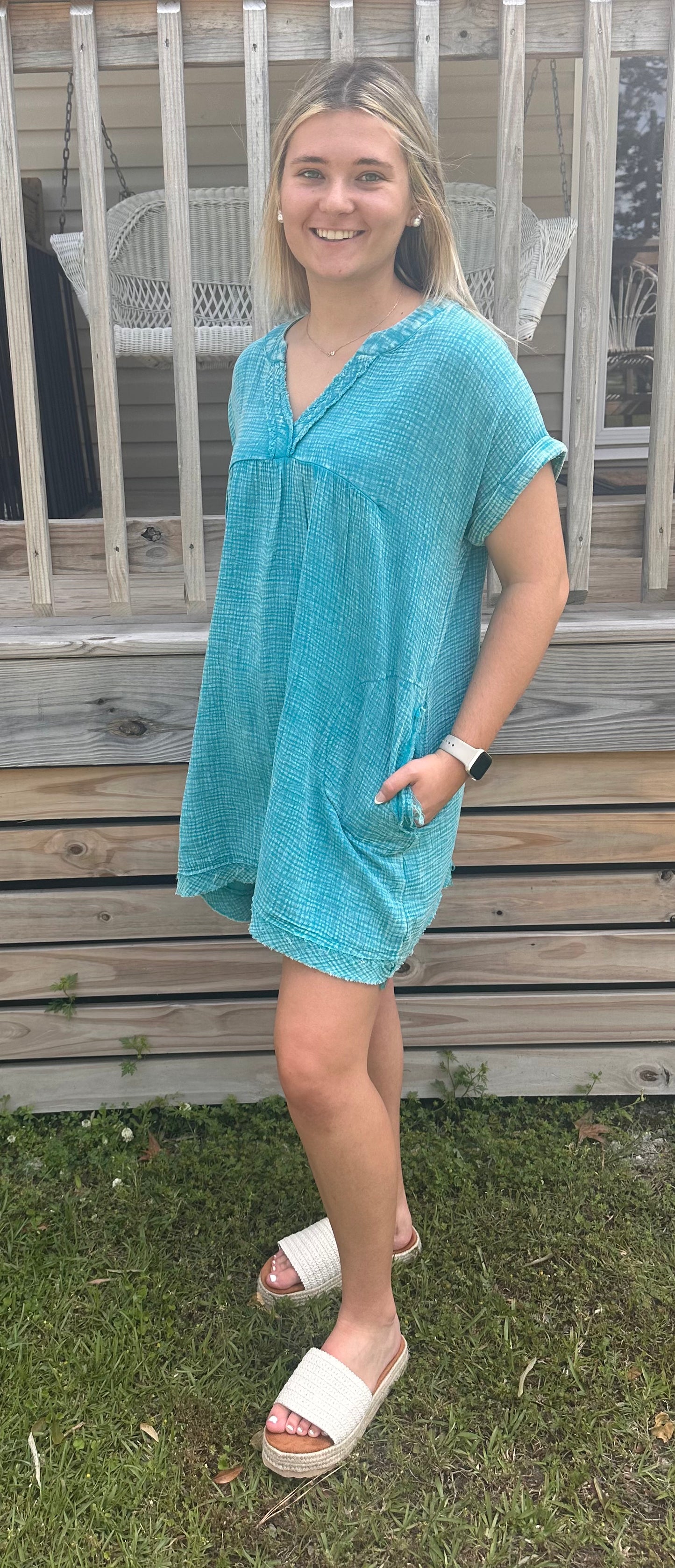 Teal Acid Wash Zenana Dress