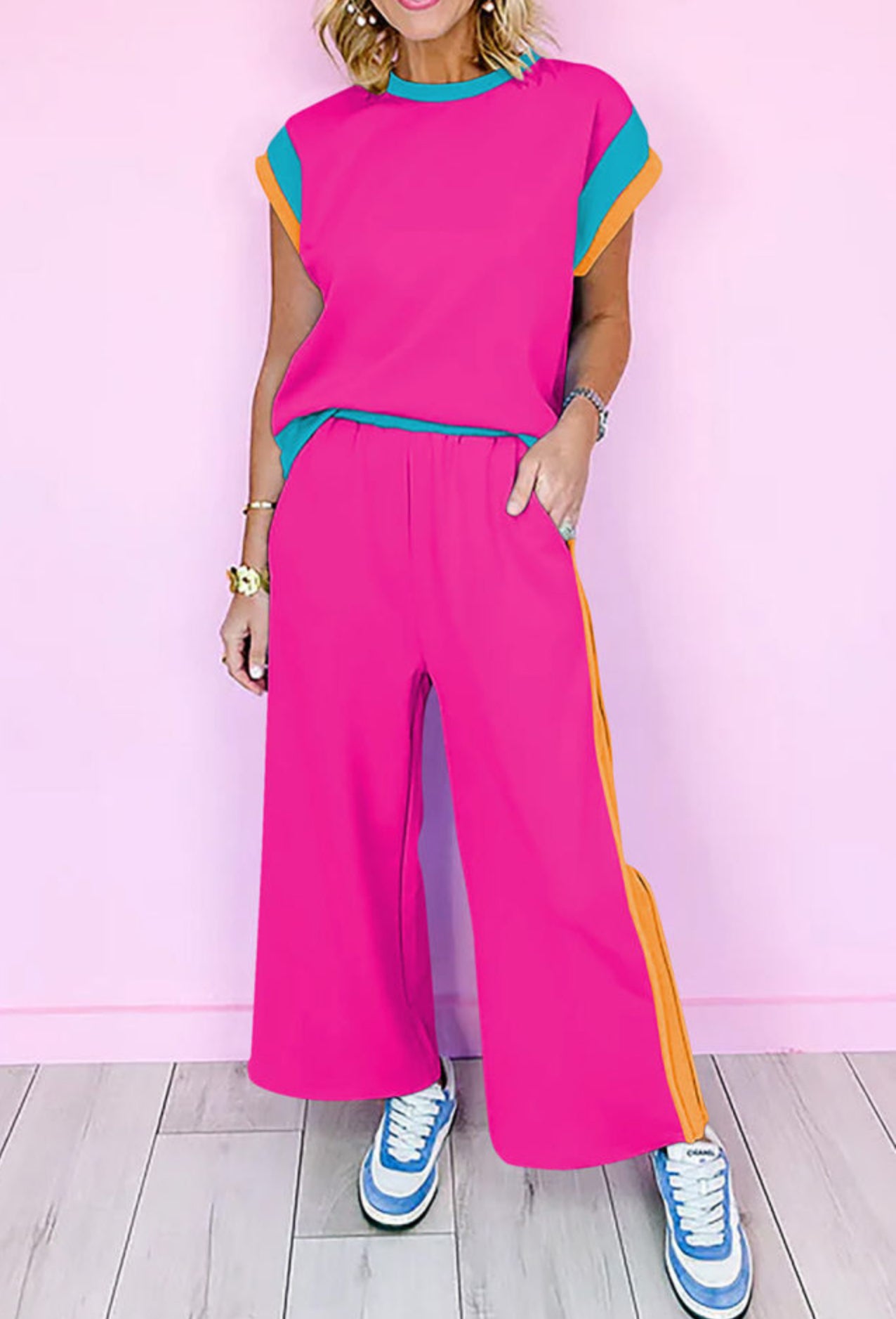 Pink Colorblock Pant Set