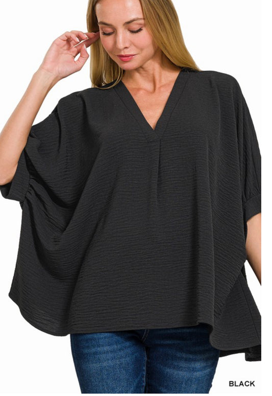 Black Half Puff Sleeve Top