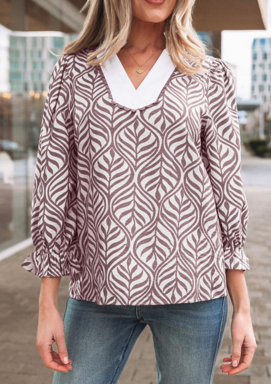 Brown Leaf 3/4 Sleeve Top