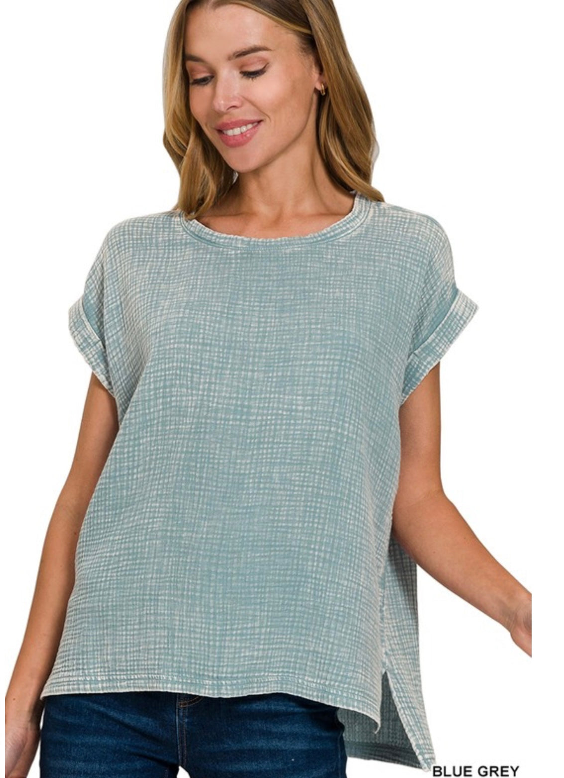 Dusty Teal Round Neck Zenana Top