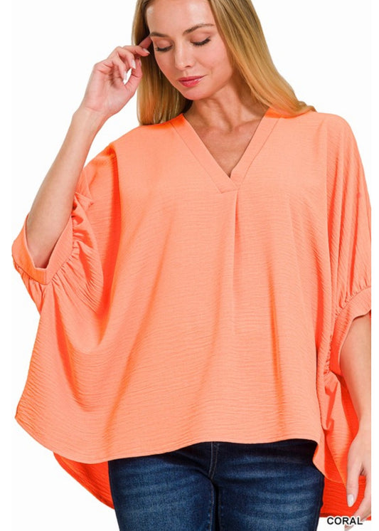Coral Half Puff Sleeve Top
