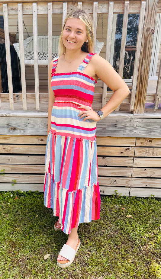 Multicolor Striped Smocked Dress
