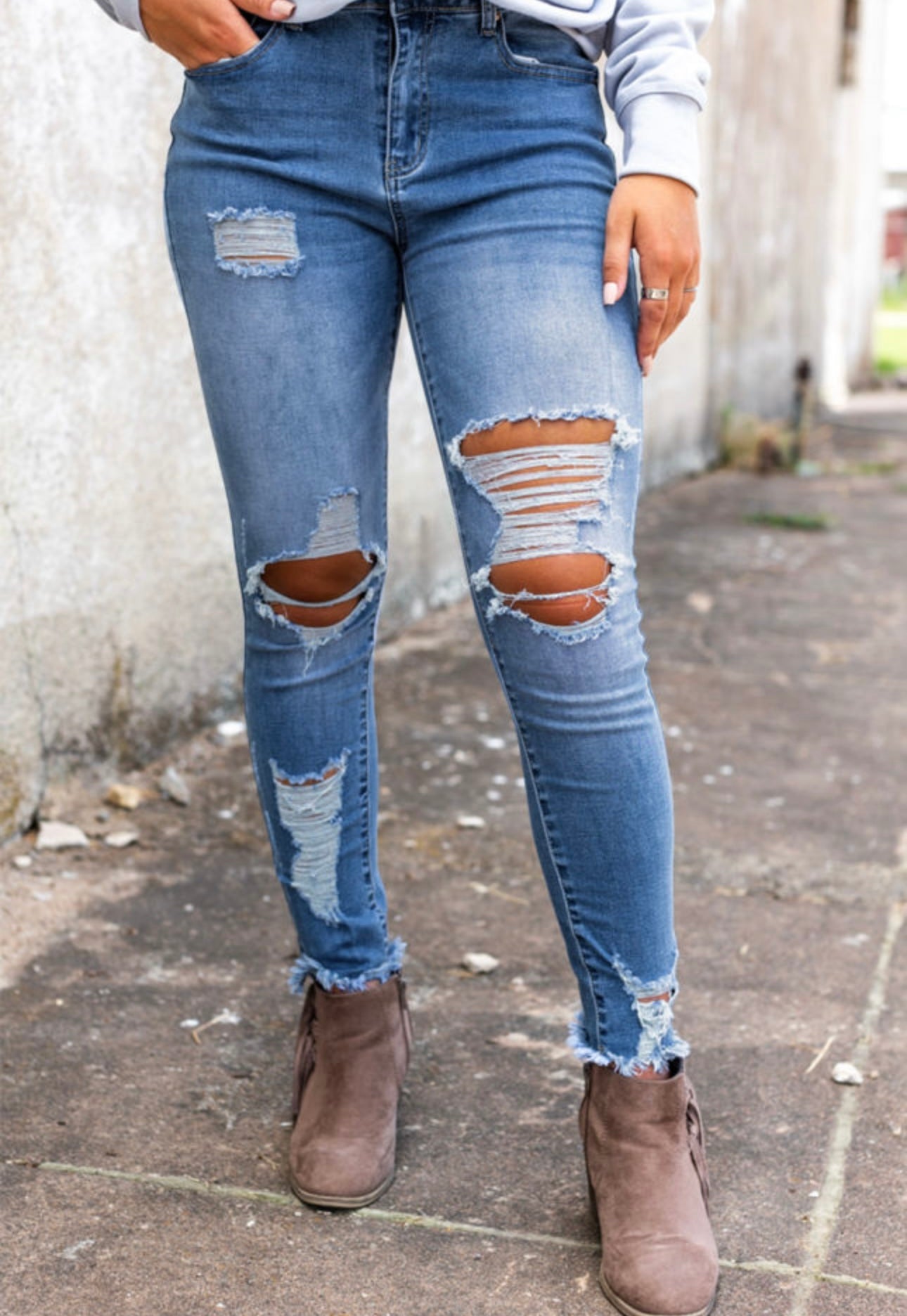 High Waisted Distressed Skinny Jeans