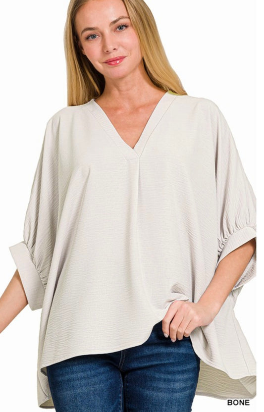 Bone Half Puff Sleeve Top