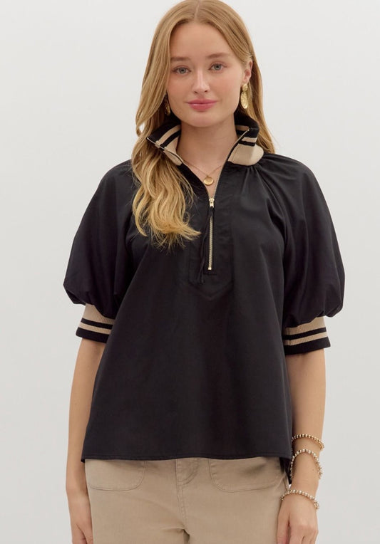 Black Quarter Zip Entro Top